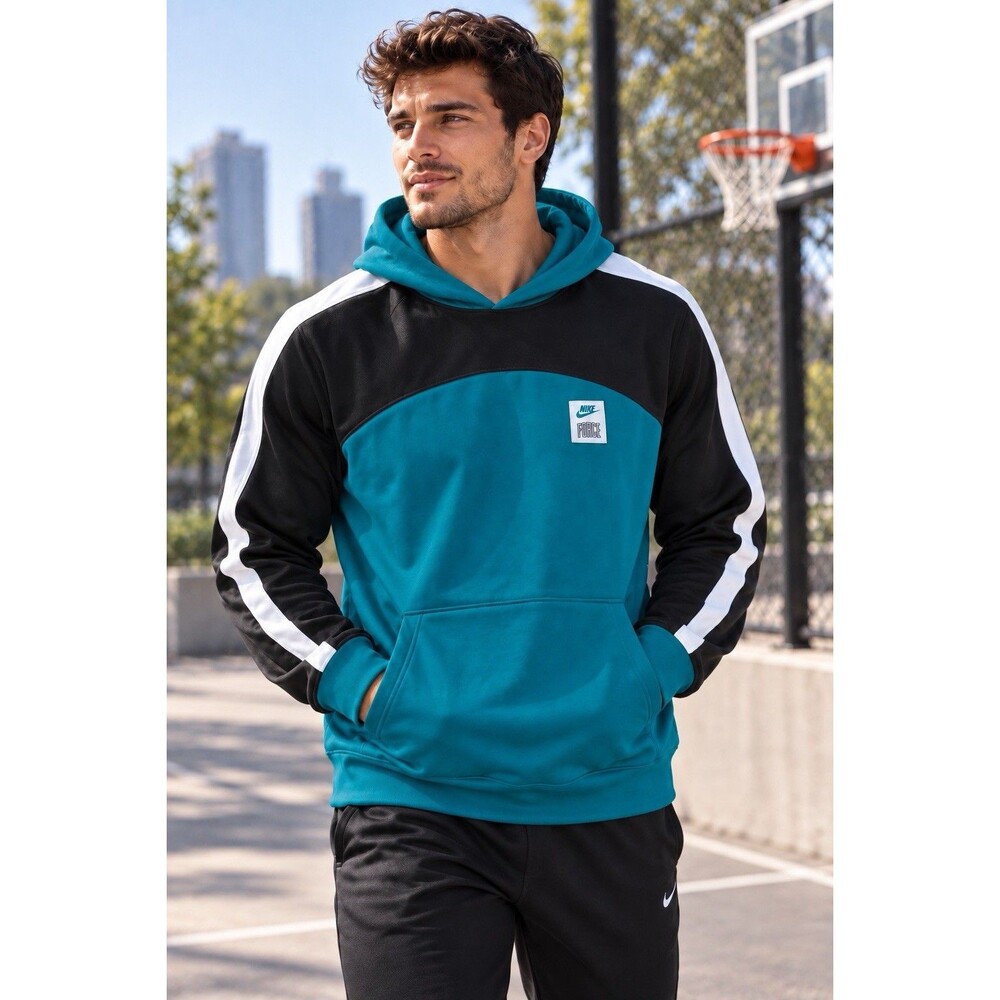 Nike Hoodie Mens M Tall Force Therma-FIT Retro Hooded Logo Activewear DQ5836-367
